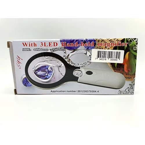 Lupă albă din plastic cu LED. Produs vândut online, în special prin stuffstore.se.