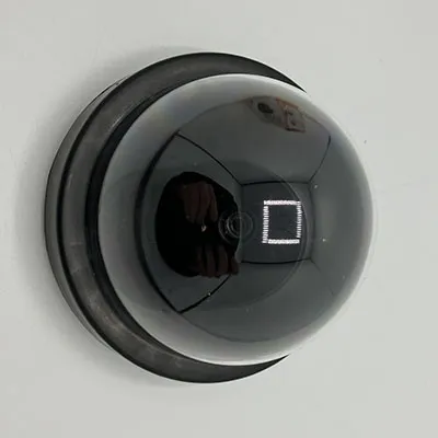 Invenție din plastic bulbos echipată cu componente electronice de bază destinate imitării unei camere de securitate.