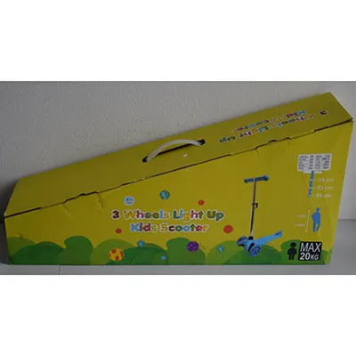 Scuter de jucărie albastru, cu trei roți, cu ghidon reglabil pe înălțime. Pentru copii cu o greutate maximă de 20 kg