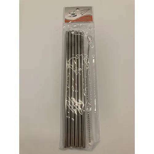 Un set de șase paie de băut din oțel inoxidabil și o perie de curățare ondulată cu peri de nailon.