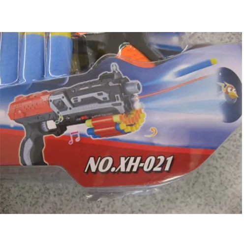 Pistol de jucărie din plastic cu glonț moale și 14 săgeți din spumă.