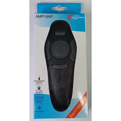 Indicator laser negru destinat prezentărilor. Produs vândut online, în special prin Amazon (ASIN: B09TD1V37J).