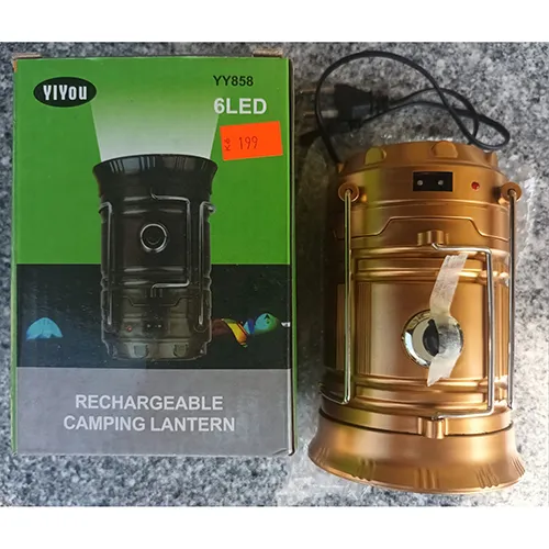 Lanternă de camping portabilă cu LED-uri reîncărcabile.