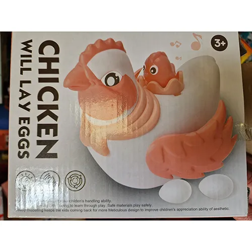 Jucărie din plastic dur alimentată cu baterii, în formă de pui.