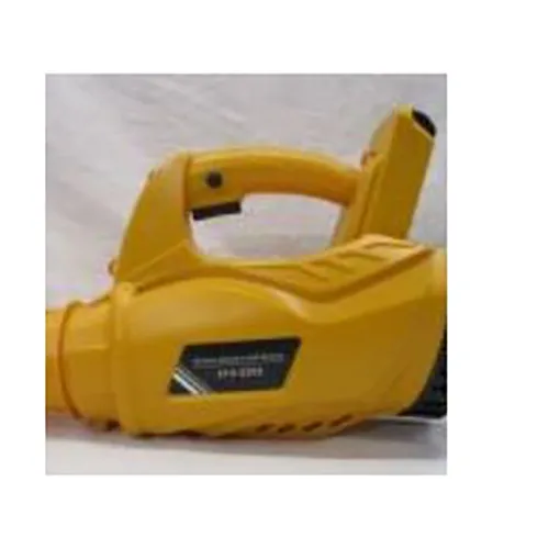 Suflantă de frunze galbenă, fără fir, cu baterie litiu-ion și curea de umăr.