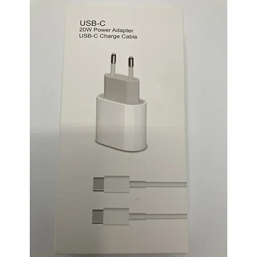 Adaptor de alimentare alb 20W cu cablu de încărcare USB-C.