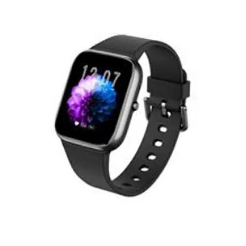 Ceas inteligent negru care pretinde că monitorizează nivelul zahărului din sânge într-un mod non-invaziv. Produs vândut online, în special prin intermediul Fnac.