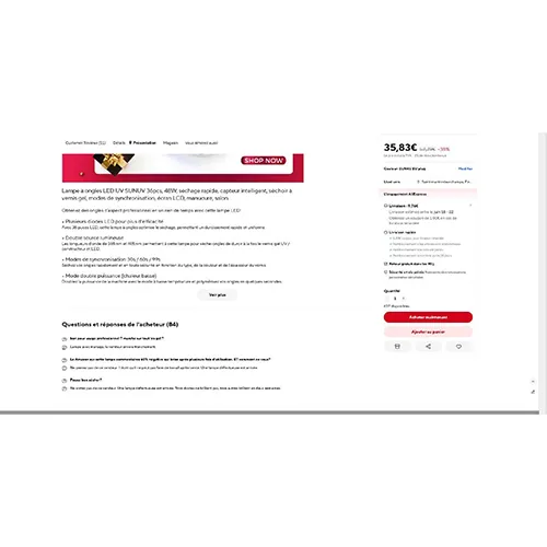 Lampă de unghii UV. Produs vândut online, în special prin intermediul AliExpress (Identificator unic de produs: 32959992534).