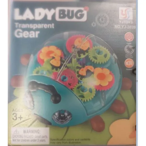 Jucărie din plastic în formă de buburuză cu rotițe colorate, care emite lumină și zgomot. Produs vândut online, în special prin TEMU