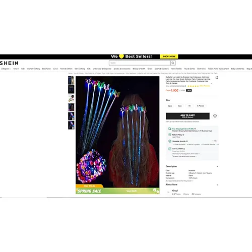 Accesoriu pentru păr de jucărie pentru copii cu lumină led. Produs vândut online, în special prin intermediul Shein.