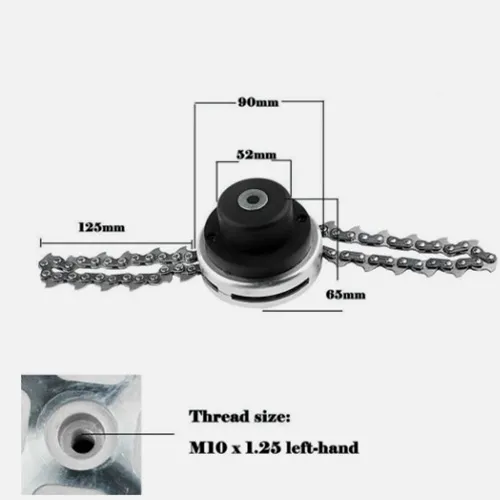 Dispozitiv de tăiere tip flail cu două lanțuri de ferăstrău cu lanț. Produs vândut online, în special prin intermediul Kaufland Online Marketplace (număr de identificare: 536820496).