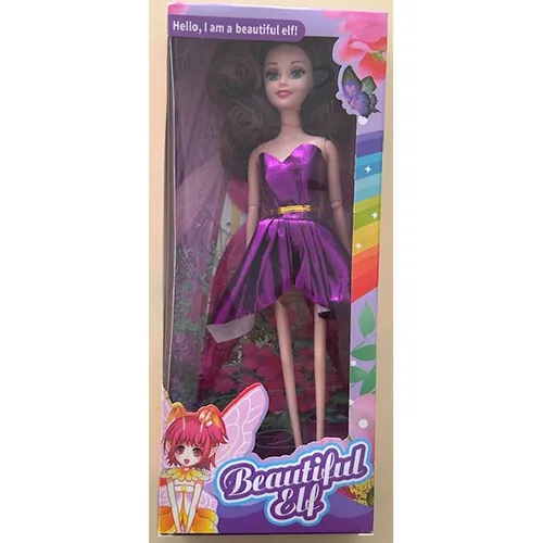 Păpuși de plastic, aproximativ. 28 cm înălțime. Fiecare păpușă are părul colorat diferit (albastru, galben, roșu). Păpușile poartă rochii scurte strălucitoare fără mâneci (albastru, galben, roșu) cu aripi pe spate.