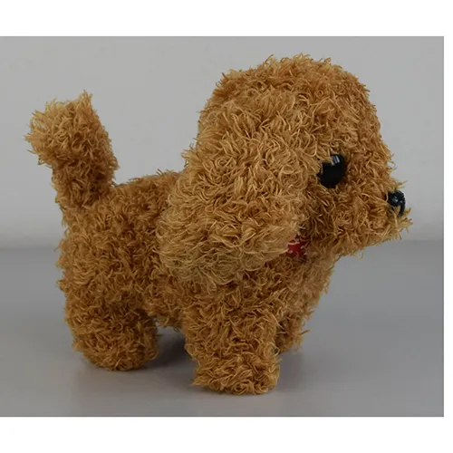 Jucărie de pluș acționată de baterie, în formă de câine maro de mers pe jos și lătrat.