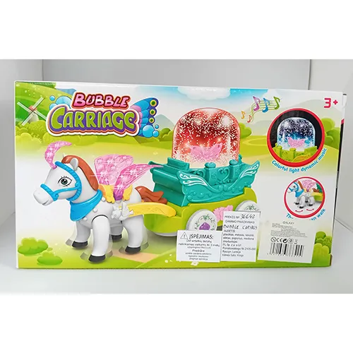 Jucărie de plastic constând dintr-un cal trăgând o trăsură.