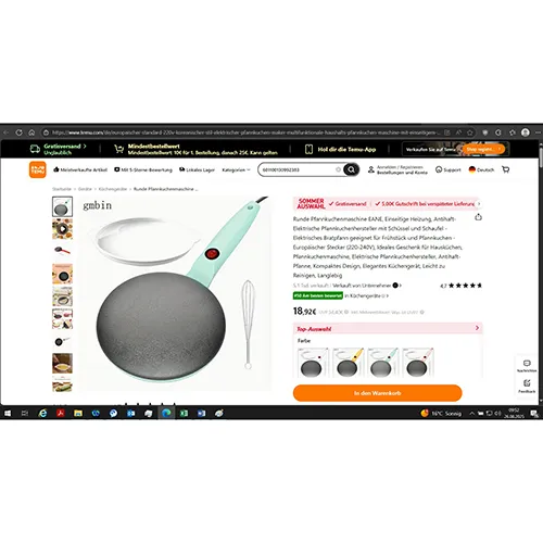 Aparat electric pentru prepararea clătitelor. Produs vândut online, în special prin intermediul Temu Goods-ID: 601100130992383