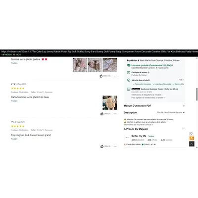 Jucărie moale în formă de iepure. Produs vândut online, în special prin intermediul Shein (identificator de produs: sl25070305599960557).