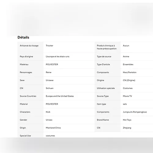 Costum Fancy-dress în verde reprezentând Hulk, compus dintr-un costum dintr-o singură bucată cu trunchi căptușit și biceps și o mască rigidă din plastic cu o bandă elastică. Produs vândut online, în special prin intermediul AliExpress (identificator unic de produs: 1005008419344706).