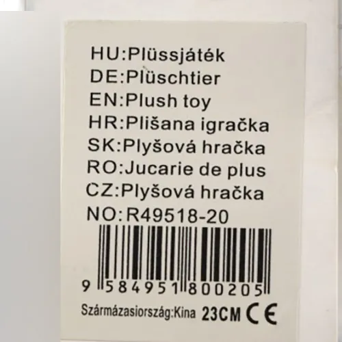 Jucărie panda de pluș alb-negru cu o panglică roz în jurul gâtului.