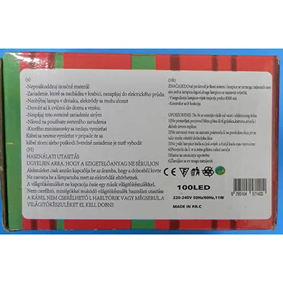 Lanț de iluminat decorativ în formă de șir, cu o unitate intermitentă cu 8 funcții și cu o priză pentru extinderea lanțului de iluminat cu membri suplimentari. Date tehnice: 220-240 V, 50Hz/60Hz, 11 W, clasa 0.