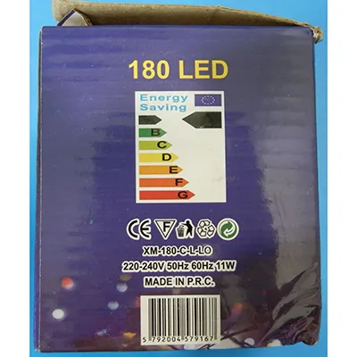 Lanț de iluminat decorativ în formă de șir, cu o unitate intermitentă cu 8 funcții. Date tehnice: 220-240 V, 50Hz 60Hz, 11 W, clasa 0.