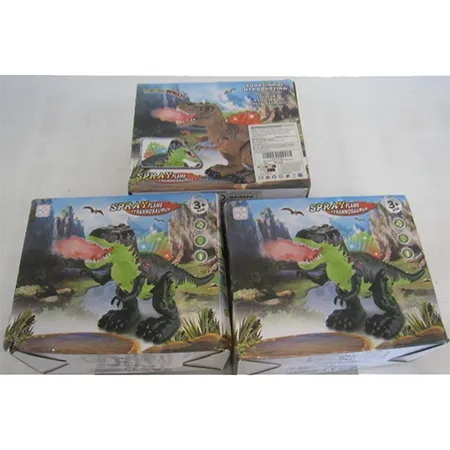O jucărie electronică sub forma unui Tyrannosaurus. Jucăria este alimentată cu baterii și poate merge și expira fum alb. LED-urile de pe spatele și gura dinozaurului se aprind. Produs vândut online, în special prin intermediul Amazon (ASIN: B08ZN1P16M, SKU: X001C8X6YT)