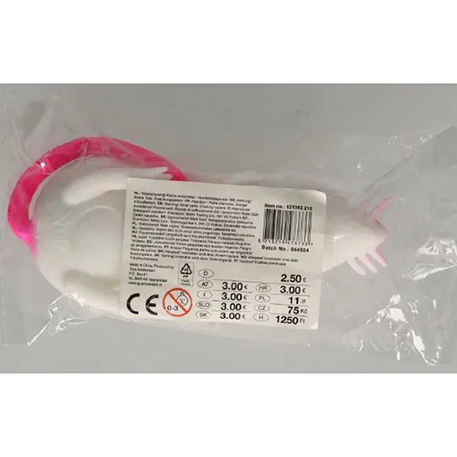 Jucărie din plastic elastic în formă de șoarece, umplută cu nisip.