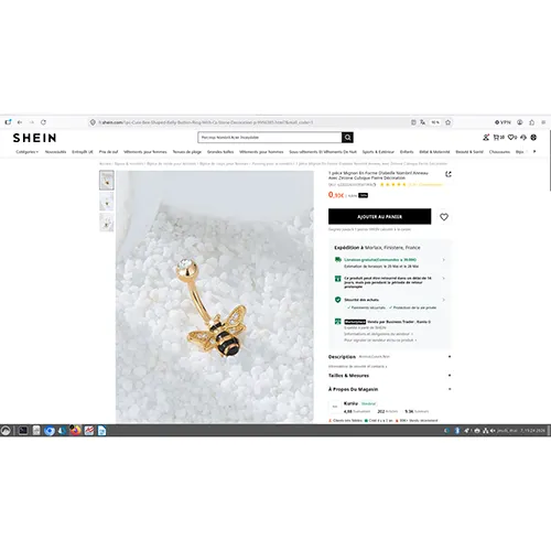 Piercing metalic de culoare aurie, cu decor în formă de albină.